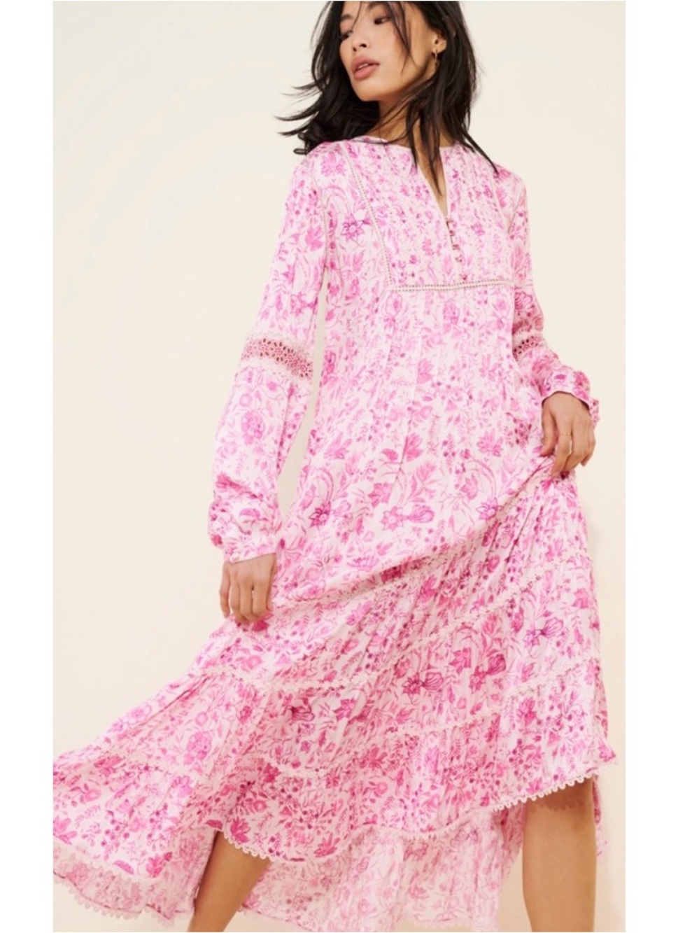Anthropologie Payal Jain Floral Long Sleeve Midi Dress XS
